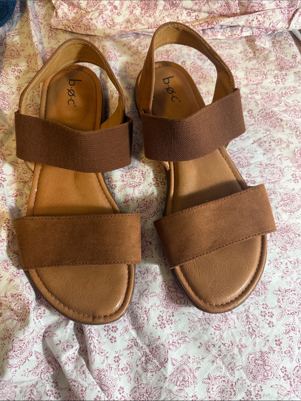 boc Tan Brown Elastic Strap Slide Sandals